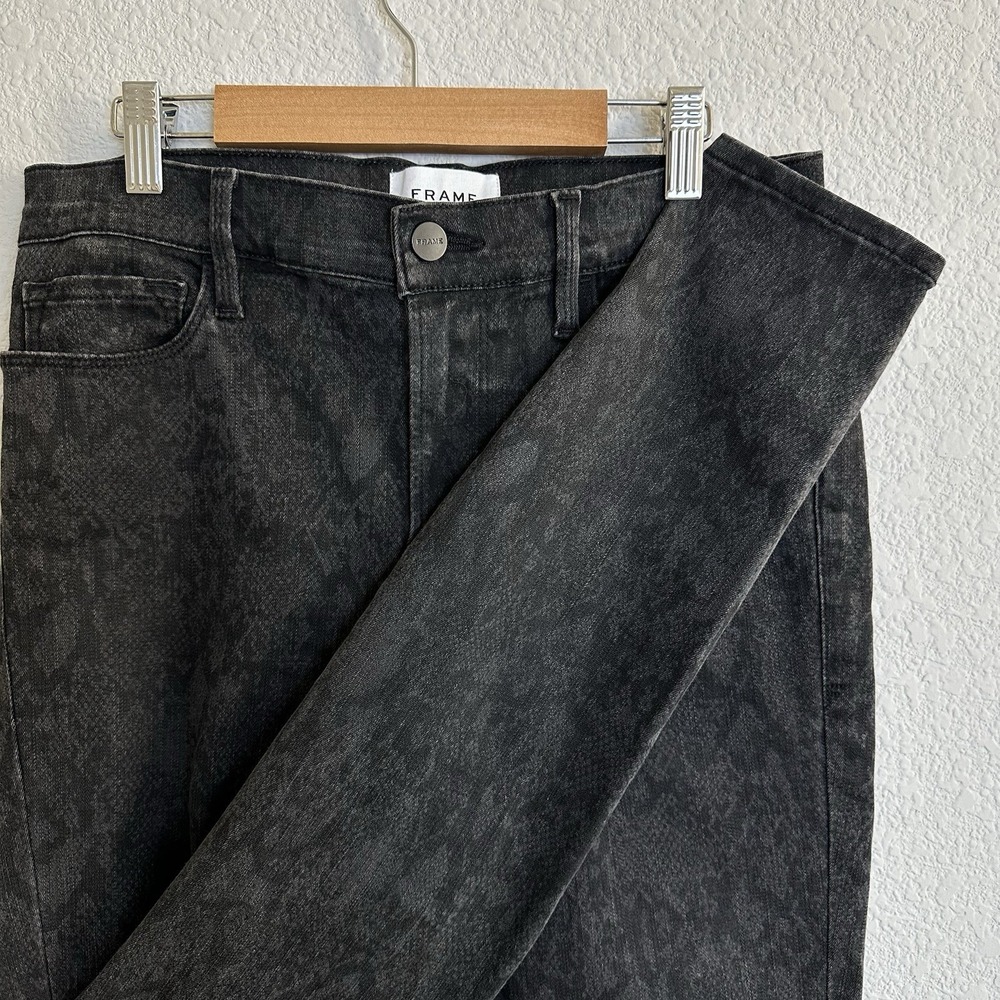 Frame Le Skinny De Jeanne Gray and Black Snake Skin Skinny Denim Jeans Size‎ 30